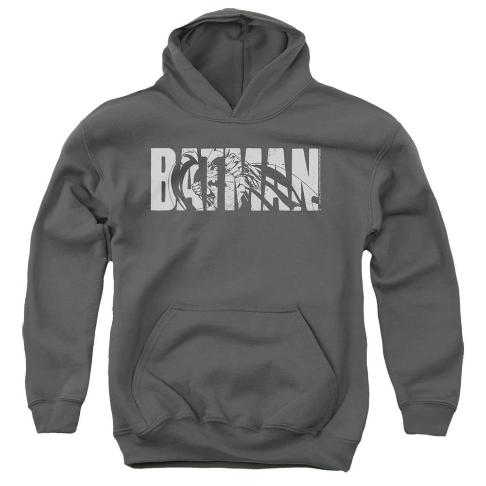 Batman Comics Text On Gray Youth Cotton Poly Pull-Over Hoodie