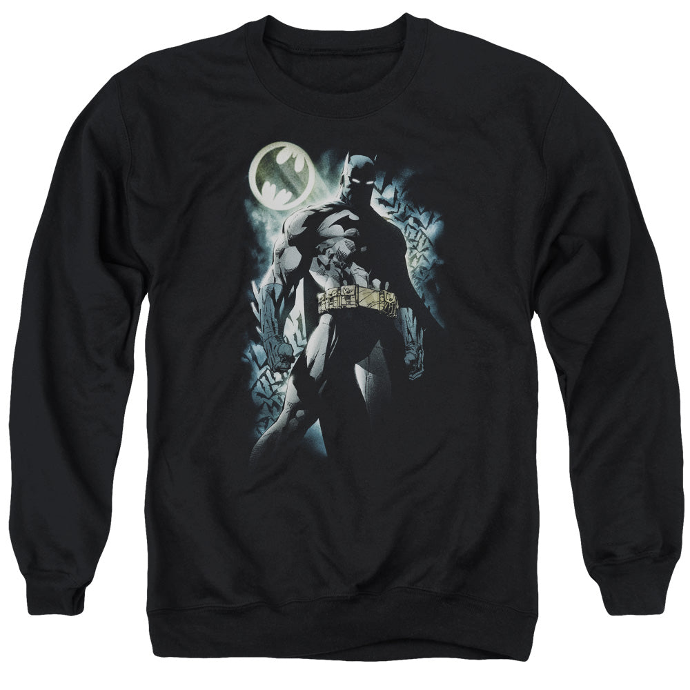 Batman Comics The Knight Men's Crewneck 50 50 Poly Long-Sleeve T-Shirt