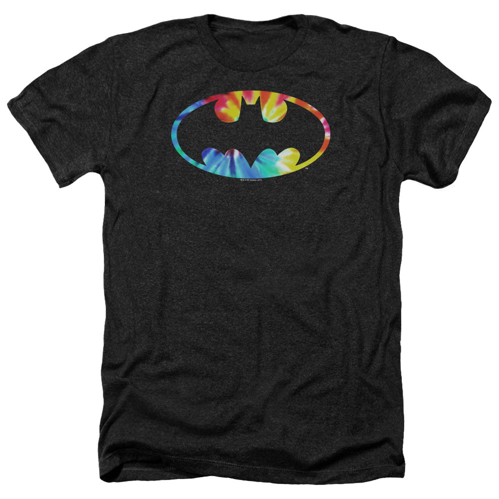 Batman Comics Tie Dye Batman Logo Men's 30/1 Heather 60 40 Poly Short-Sleeve T-Shirt