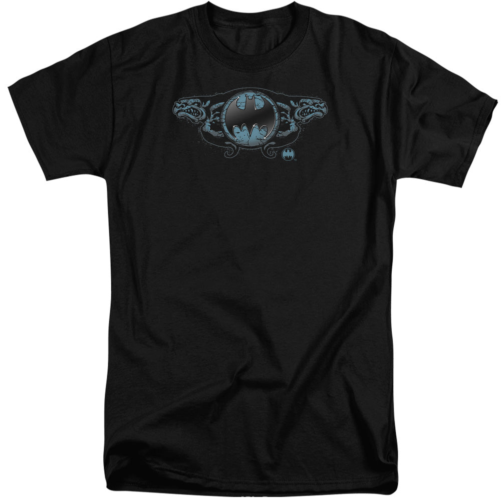 Batman Comics Two Gargoyles Logo Men's 18/1 Tall Cotton Short-Sleeve T-Shirt