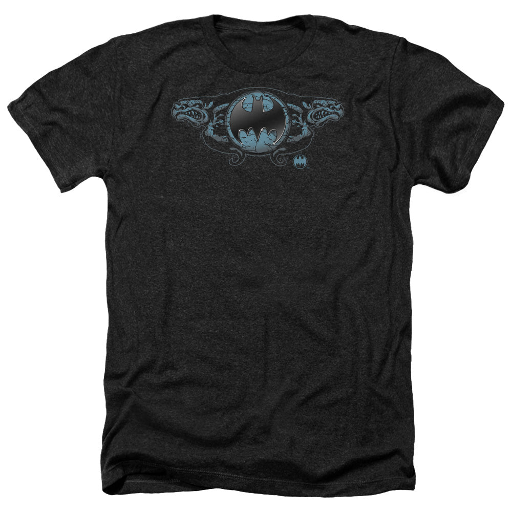 Batman Comics Two Gargoyles Logo Men's 30/1 Heather 60 40 Poly Short-Sleeve T-Shirt
