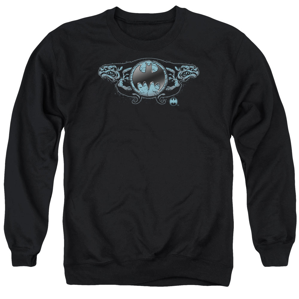 Batman Comics Two Gargoyles Logo Men's Crewneck 50 50 Poly Long-Sleeve T-Shirt