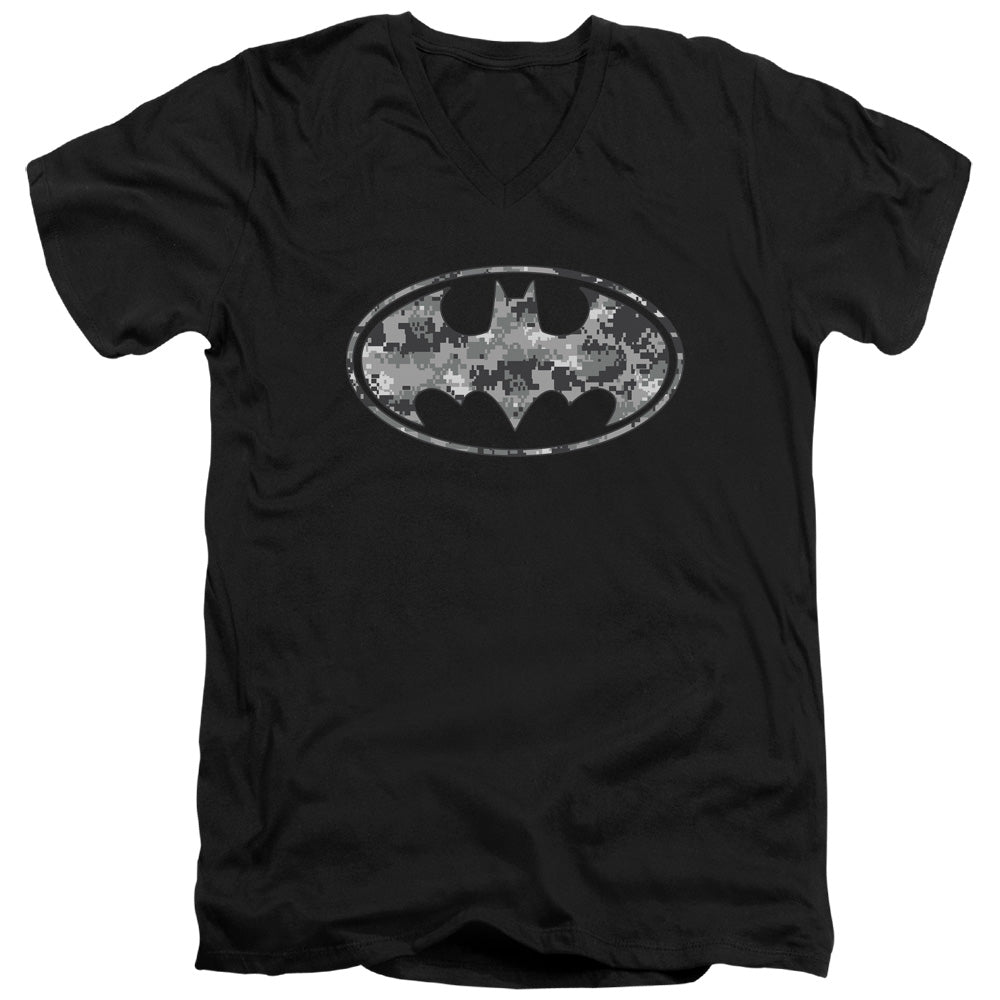 Batman Comics Urban Camo Shield Men's 30/1 Cotton Slim V-Neck T-Shirt