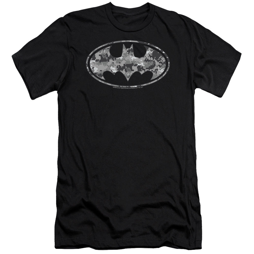 Batman Comics Urban Camo Shield Men's Ultra-Soft 30/1 Cotton Slim Short-Sleeve T-Shirt