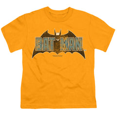 Batman Comics Vintage Bat Logo On Gold Youth 18/1 100% Cotton Short-Sleeve T-Shirt
