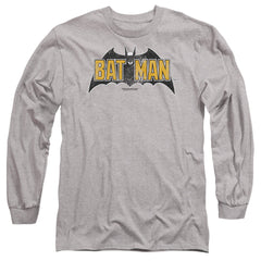 Batman Comics Vintage Bat Logo On Gray Men's 18/1 Cotton Long-Sleeve T-Shirt