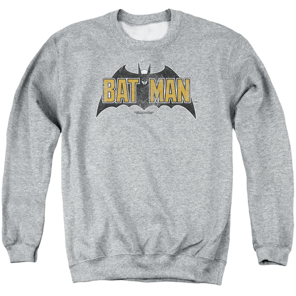 Batman Comics Vintage Bat Logo On Gray Men's Crewneck 50 50 Poly Long-Sleeve T-Shirt