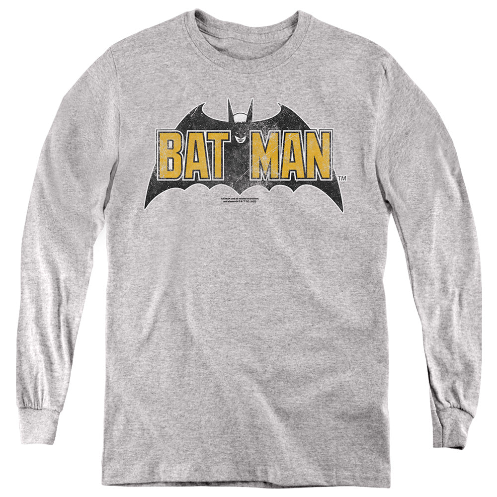 Batman Comics Vintage Bat Logo On Gray Youth Long-Sleeve T-Shirt