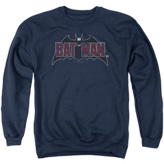 Batman Comics Vintage Bat Logo On Navy Men's Crewneck 50 50 Poly Long-Sleeve T-Shirt