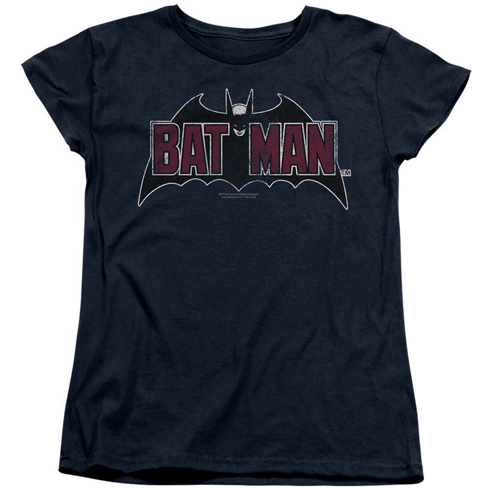 Batman Comics Vintage Bat Logo On Navy Women's 18/1 Cotton Short-Sleeve T-Shirt