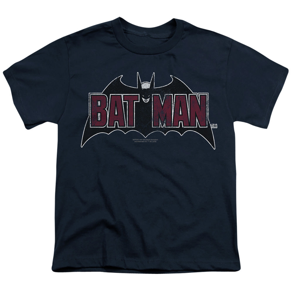 Batman Comics Vintage Bat Logo On Navy Youth 18/1 100% Cotton Short-Sleeve T-Shirt