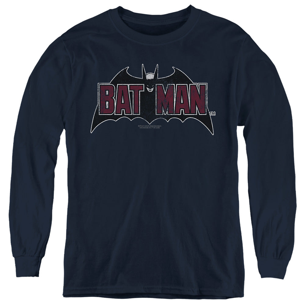 Batman Comics Vintage Bat Logo On Navy Youth Long-Sleeve T-Shirt