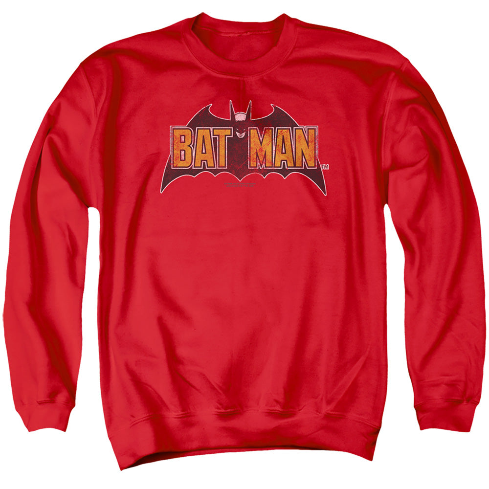 Batman Comics Vintage Bat Logo On Red Men's Crewneck 50 50 Poly Long-Sleeve T-Shirt