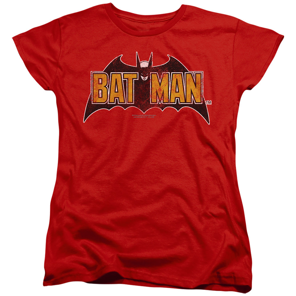 Batman Comics Vintage Bat Logo On Red Women's 18/1 Cotton Short-Sleeve T-Shirt