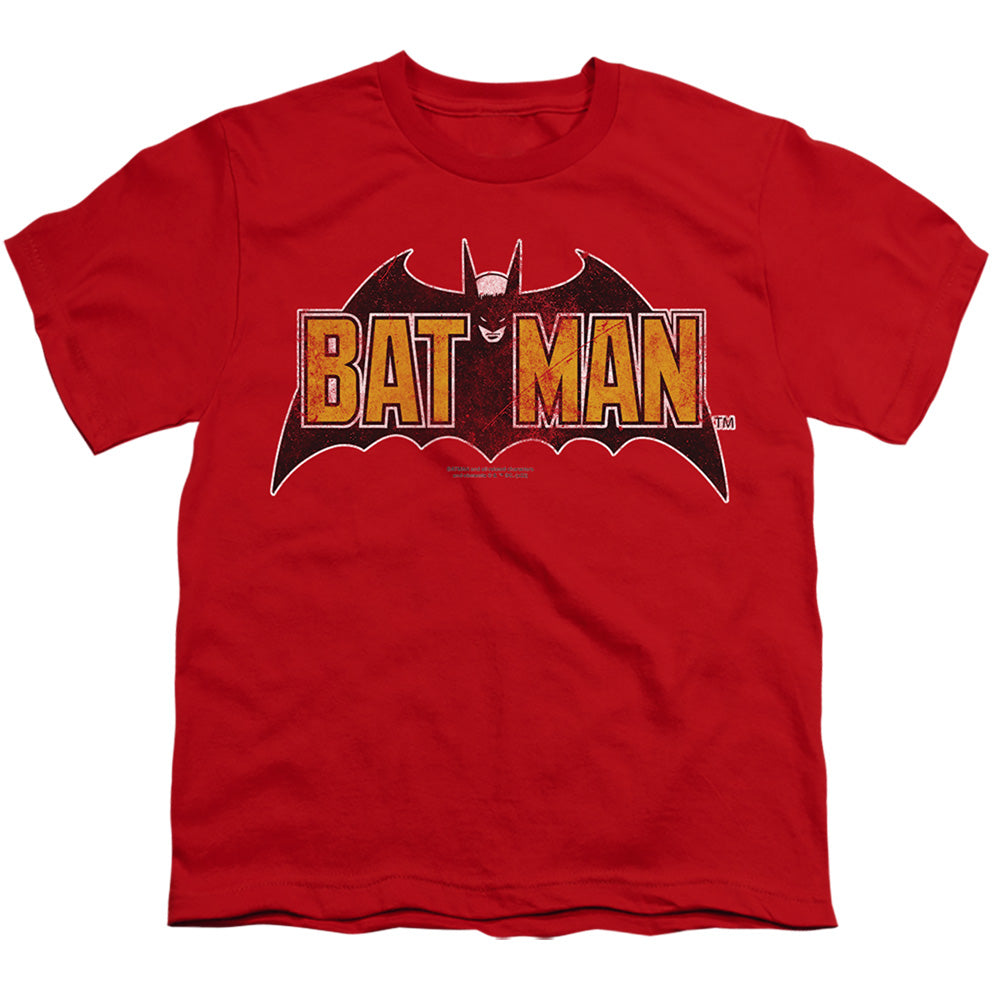 Batman Comics Vintage Bat Logo On Red Youth 18/1 100% Cotton Short-Sleeve T-Shirt