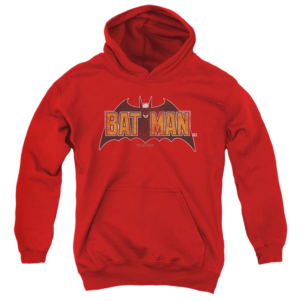 Batman Comics Vintage Bat Logo On Red Youth Cotton Poly Pull-Over Hoodie