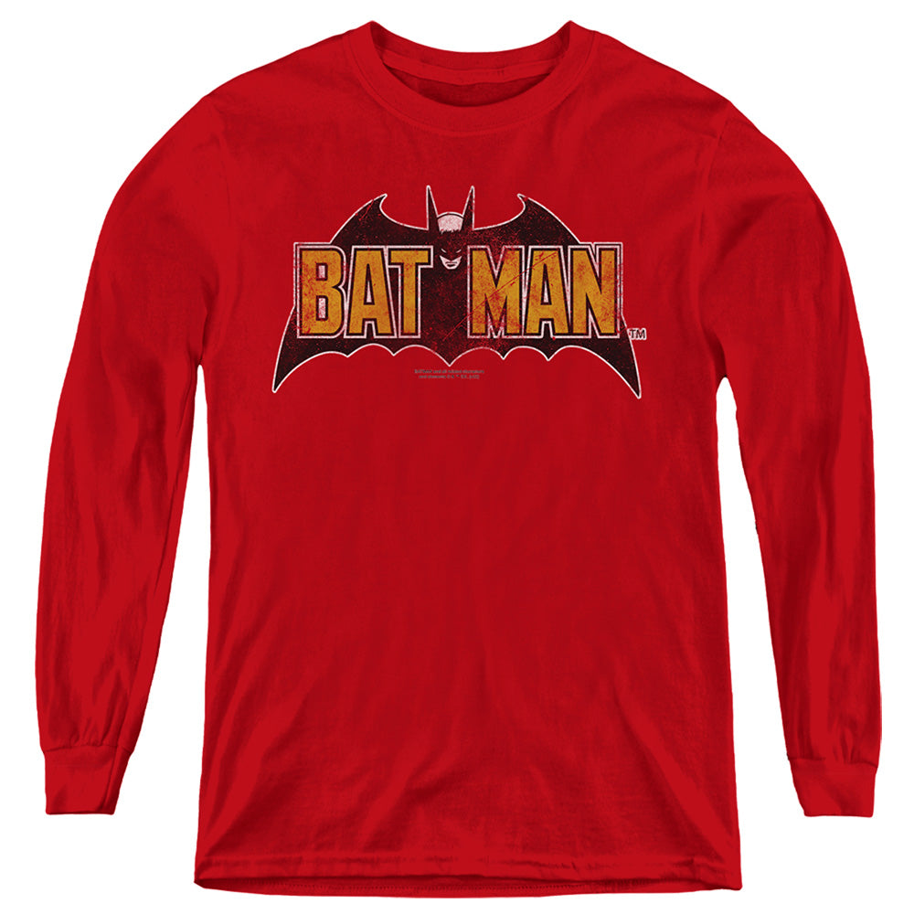 Batman Comics Vintage Bat Logo On Red Youth Long-Sleeve T-Shirt