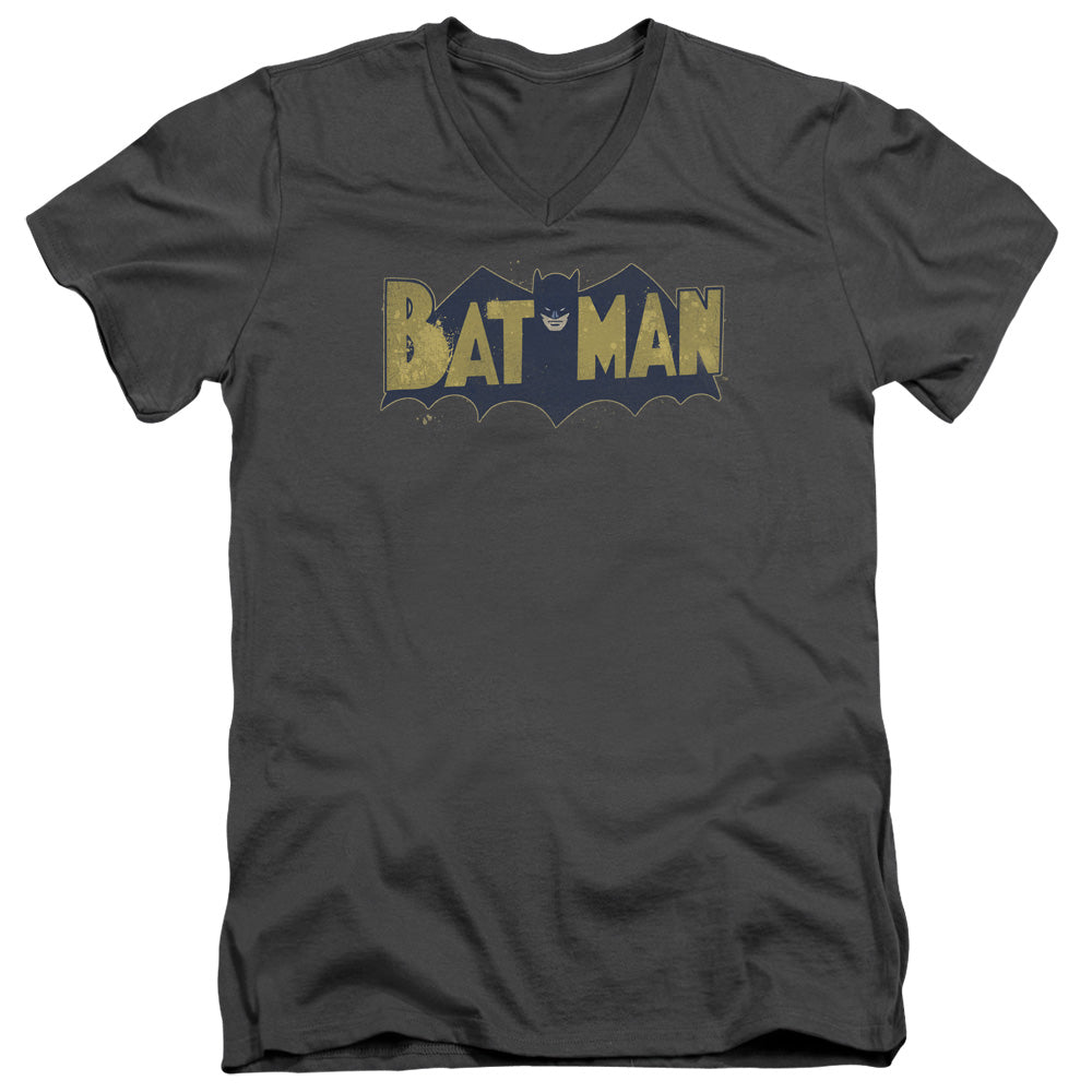 Batman Comics Vintage Logo Splatter Men's 30/1 Cotton Slim V-Neck T-Shirt