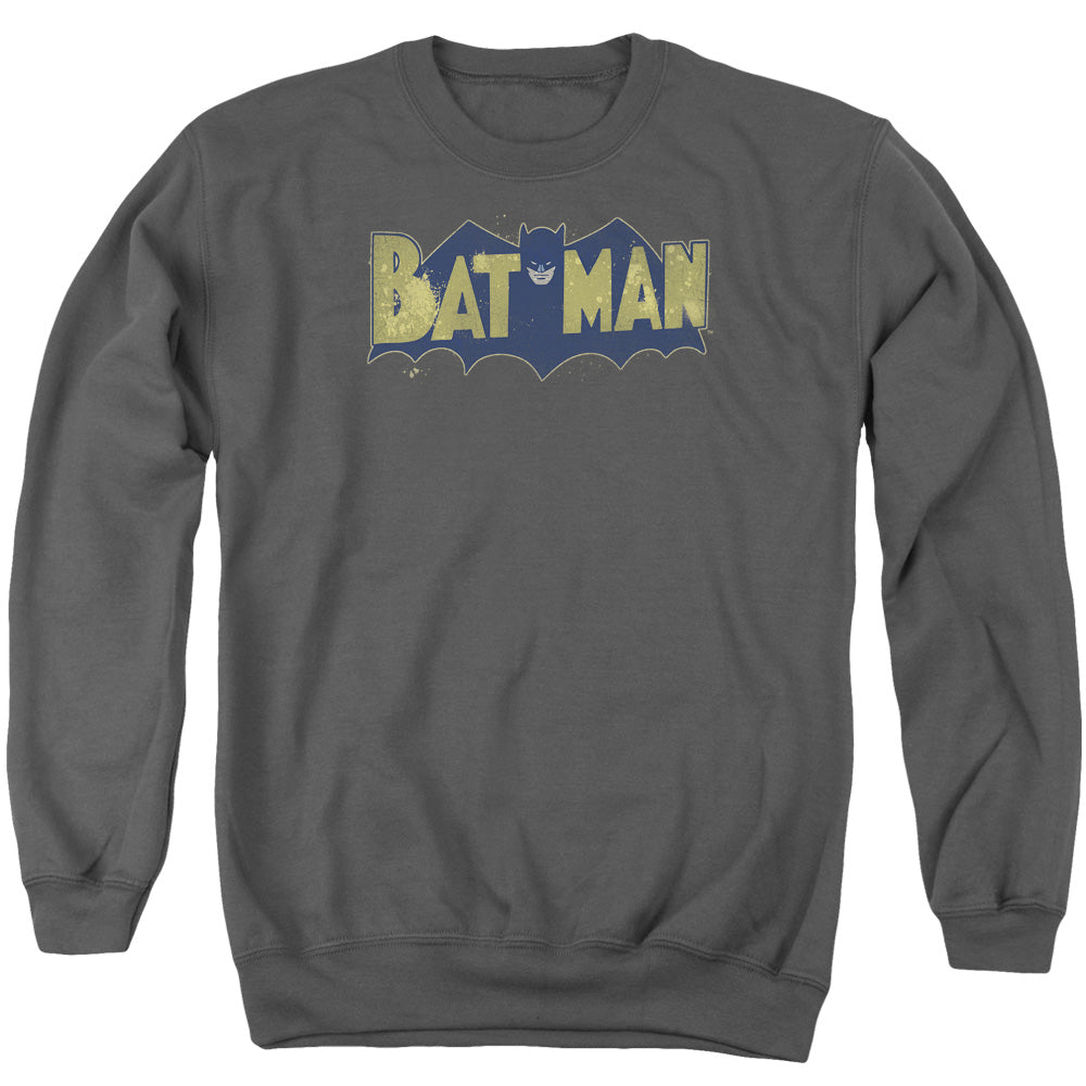 Batman Comics Vintage Logo Splatter Men's Crewneck 50 50 Poly Long-Sleeve T-Shirt