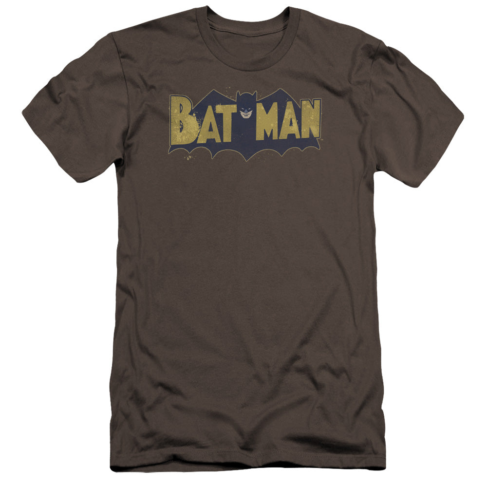 Batman Comics Vintage Logo Splatter Men's Ultra-Soft 30/1 Cotton Slim Short-Sleeve T-Shirt