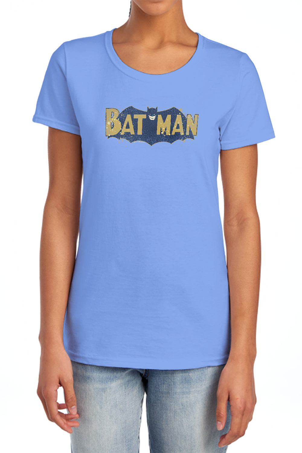 Batman Comics Vintage Logo Splatter Women's 18/1 Cotton Short-Sleeve T-Shirt