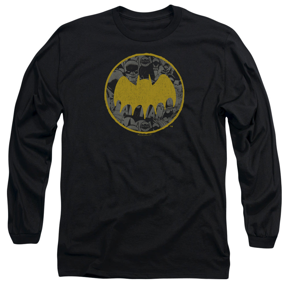 Batman Comics Vintage Symbol Collage Men's 18/1 Cotton Long-Sleeve T-Shirt