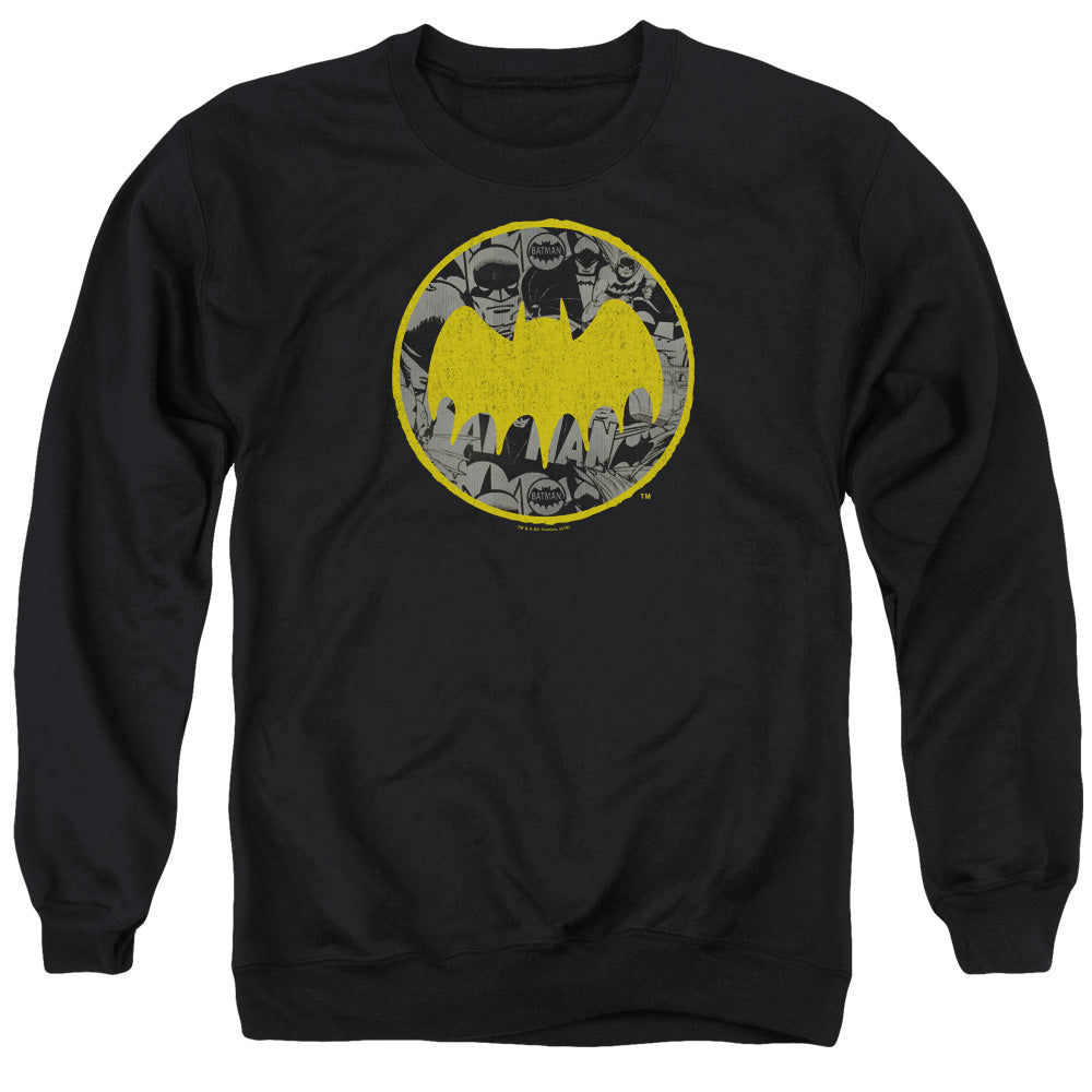 Batman Comics Vintage Symbol Collage Men's Crewneck 50 50 Poly Long-Sleeve T-Shirt