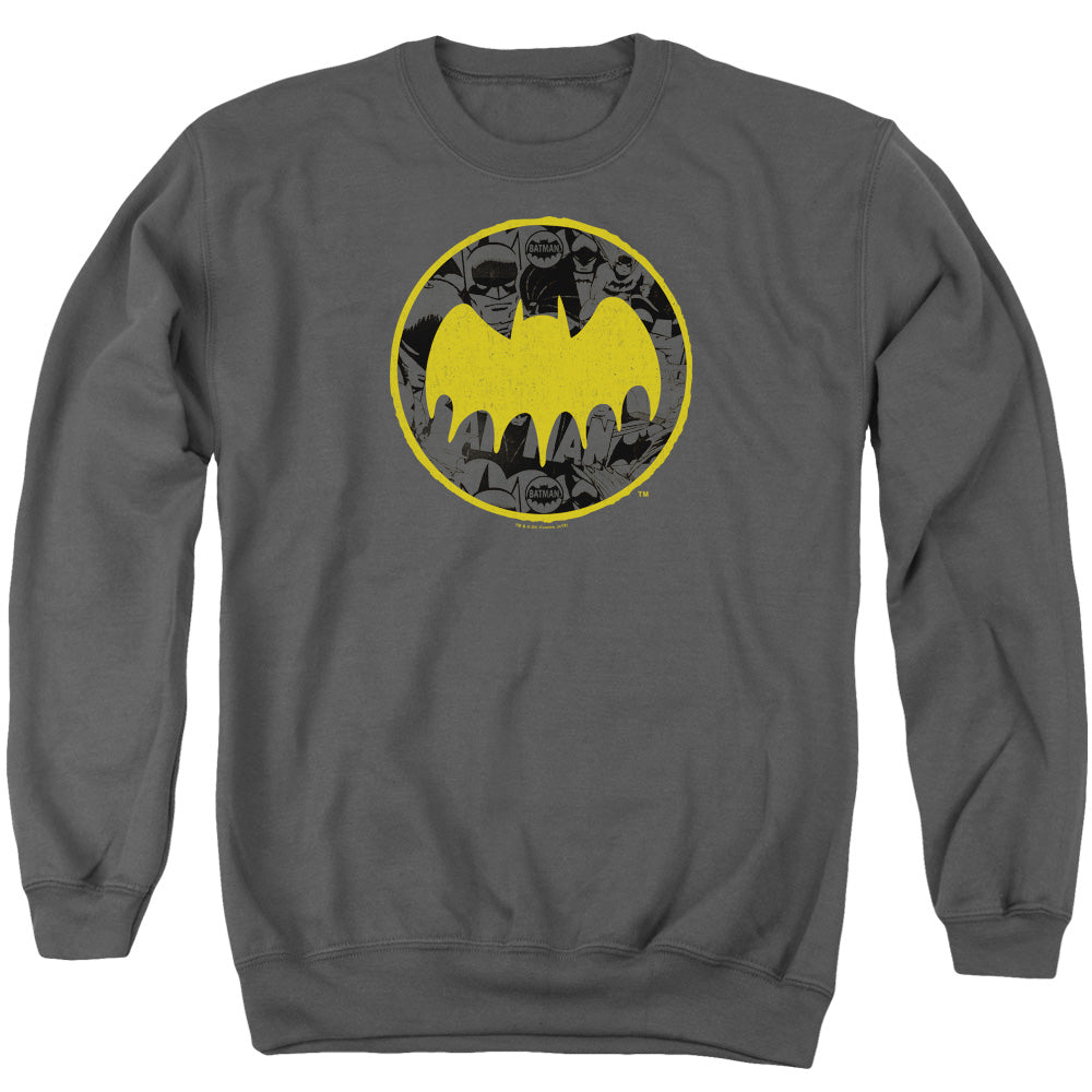 Batman Comics Vintage Symbol Collage Men's Crewneck 50 50 Poly Long-Sleeve T-Shirt