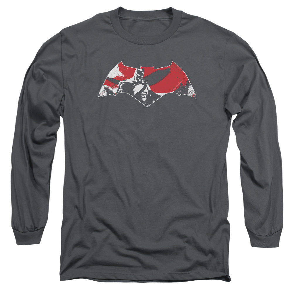 Batman v Superman Armor Splatter Logo Men's 18/1 Cotton Long-Sleeve T-Shirt