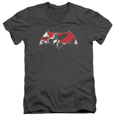 Batman v Superman Armor Splatter Logo Men's 30/1 Cotton Slim V-Neck T-Shirt