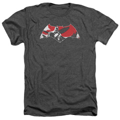 Batman v Superman Armor Splatter Logo Men's 30/1 Heather 60 40 Poly Short-Sleeve T-Shirt