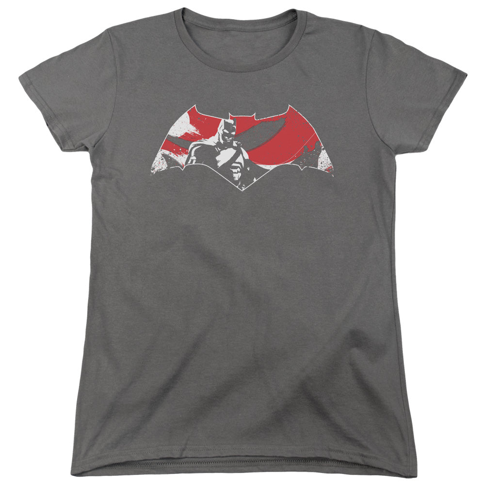 Batman v Superman Armor Splatter Logo Women's 18/1 Cotton Short-Sleeve T-Shirt