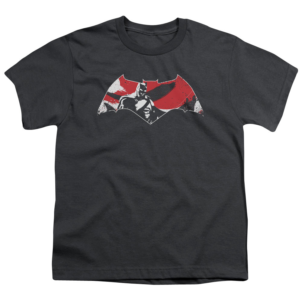 Batman v Superman Armor Splatter Logo Youth 18/1 100% Cotton Short-Sleeve T-Shirt