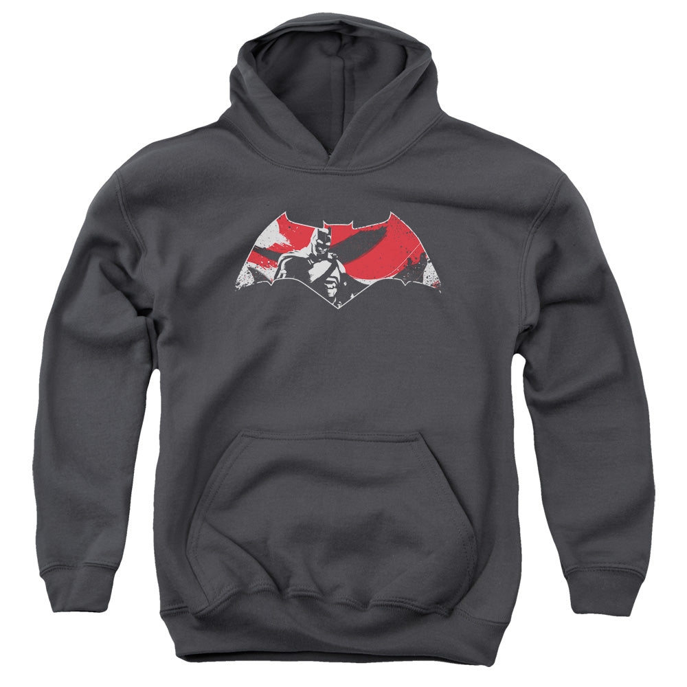 Batman v Superman Armor Splatter Logo Youth Cotton Poly Pull-Over Hoodie