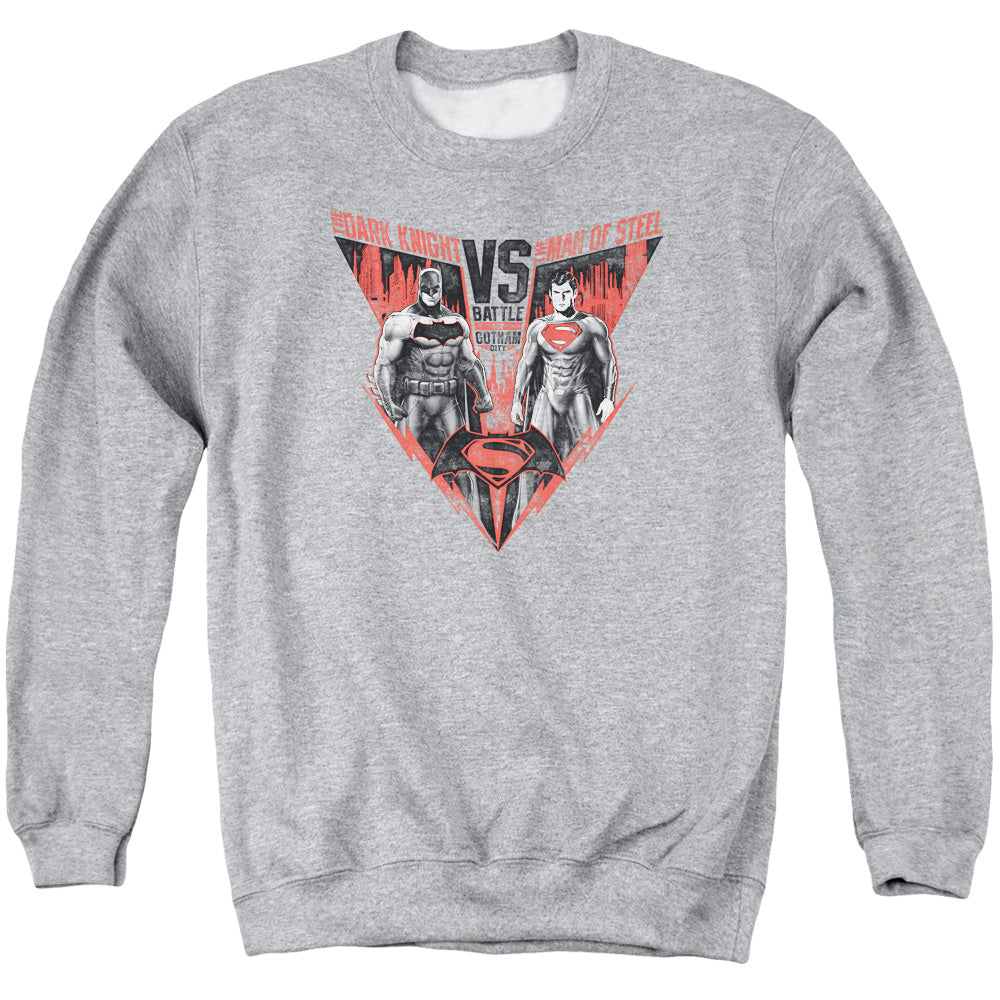 Batman v Superman Batlle For Gotham Men's Crewneck 50 50 Poly Long-Sleeve T-Shirt
