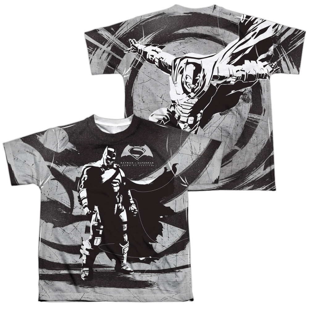 Batman v Superman Batman Contrast (Front/Back Print) Youth Regular Fit Poly Short-Sleeve T-Shirt