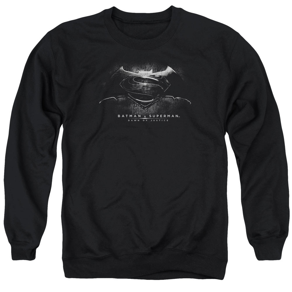 Batman v Superman Bw Logo Men's Crewneck 50 50 Poly Long-Sleeve T-Shirt