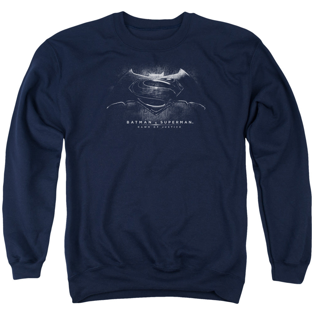 Batman v Superman Bw Logo Men's Crewneck 50 50 Poly Long-Sleeve T-Shirt