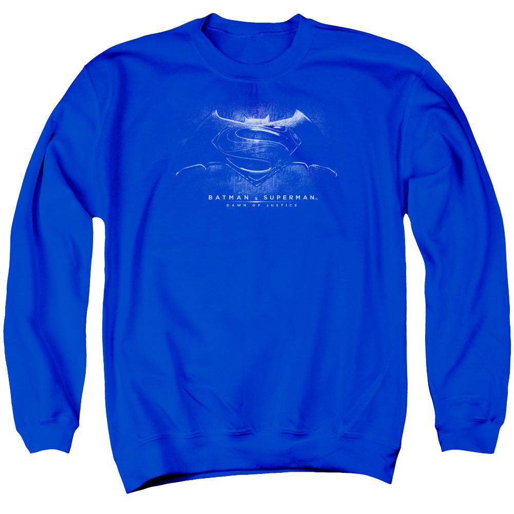 Batman v Superman Bw Logo Men's Crewneck 50 50 Poly Long-Sleeve T-Shirt