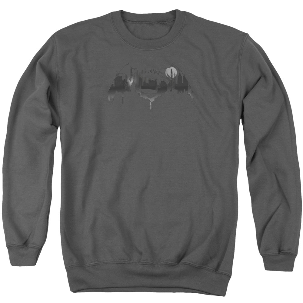 Batman v Superman Cityscape Logo Men's Crewneck 50 50 Poly Long-Sleeve T-Shirt