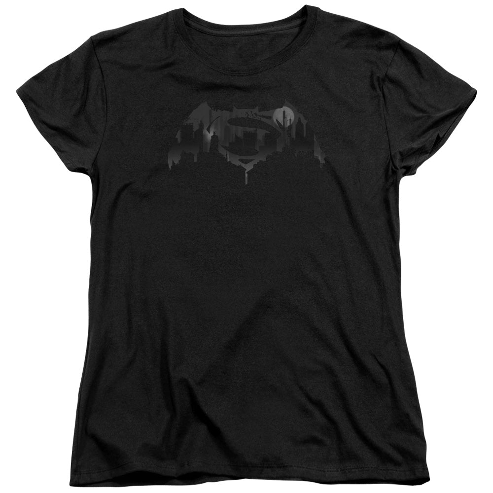 Batman v Superman Cityscape Logo Women's 18/1 Cotton Short-Sleeve T-Shirt