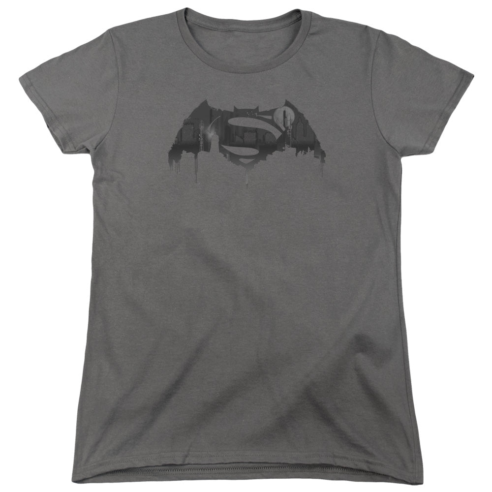 Batman v Superman Cityscape Logo Women's 18/1 Cotton Short-Sleeve T-Shirt