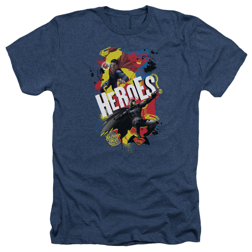 Batman v Superman Double Hero Men's 30/1 Heather 60 40 Poly Short-Sleeve T-Shirt