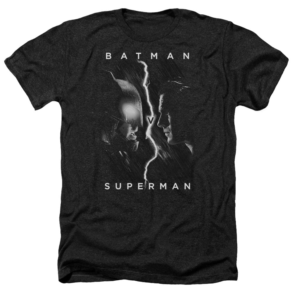 Batman v Superman Face To Face Men's 30/1 Heather 60 40 Poly Short-Sleeve T-Shirt