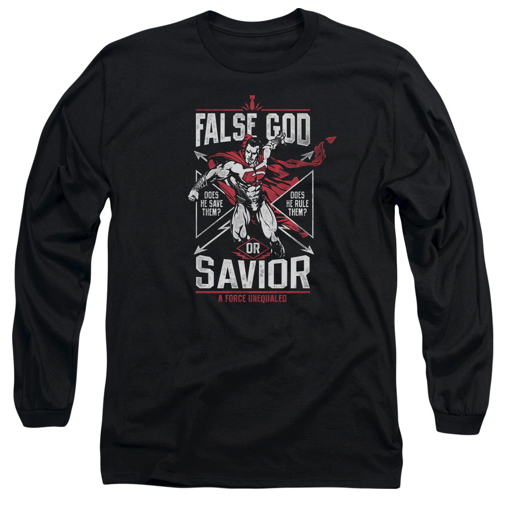 Batman v Superman False God Or Savior Men's 18/1 Cotton Long-Sleeve T-Shirt
