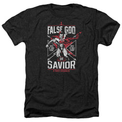 Batman v Superman False God Or Savior Men's 30/1 Heather 60 40 Poly Short-Sleeve T-Shirt