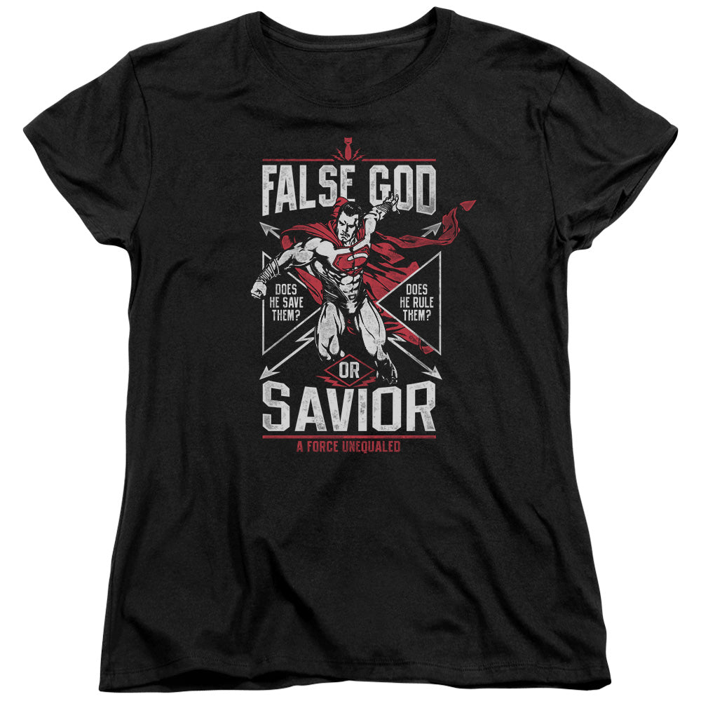 Batman v Superman False God Or Savior Women's 18/1 Cotton Short-Sleeve T-Shirt