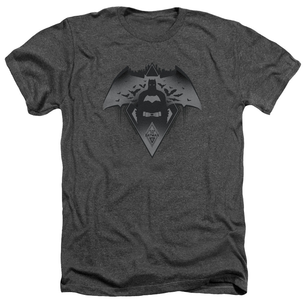 Batman v Superman Fear Men's 30/1 Heather 60 40 Poly Short-Sleeve T-Shirt