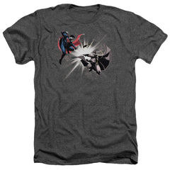 Batman v Superman Fight Burst Men's 30/1 Heather 60 40 Poly Short-Sleeve T-Shirt