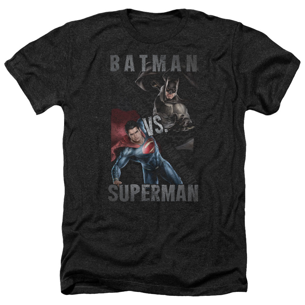 Batman v Superman Hero Split Men's 30/1 Heather 60 40 Poly Short-Sleeve T-Shirt